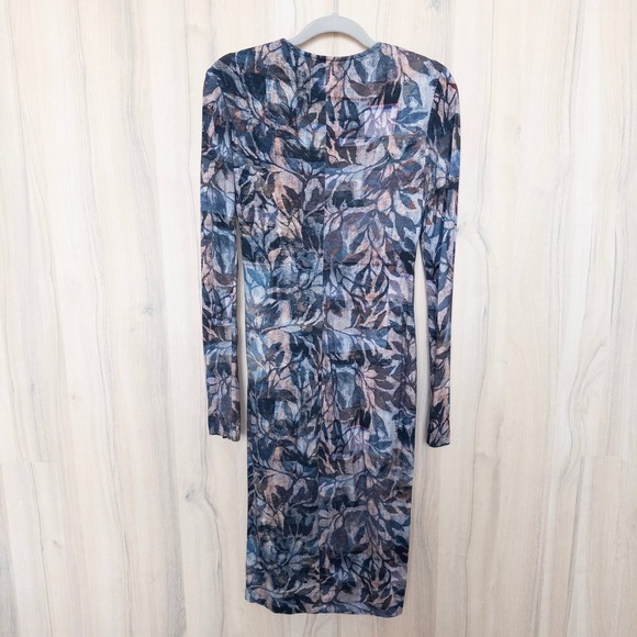 Peruvian Connection Womens Shadow Vine Dress Size S Long Sleeve Ruched Midi - Picture 7 of 10